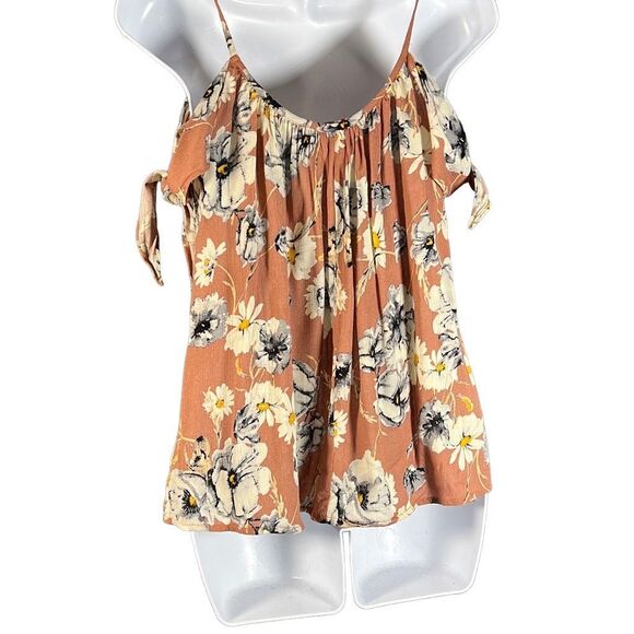 One Clothing Los Angeles Women's Floral Top Off Shoulder Strappy Brown Small - Picture 2 of 5